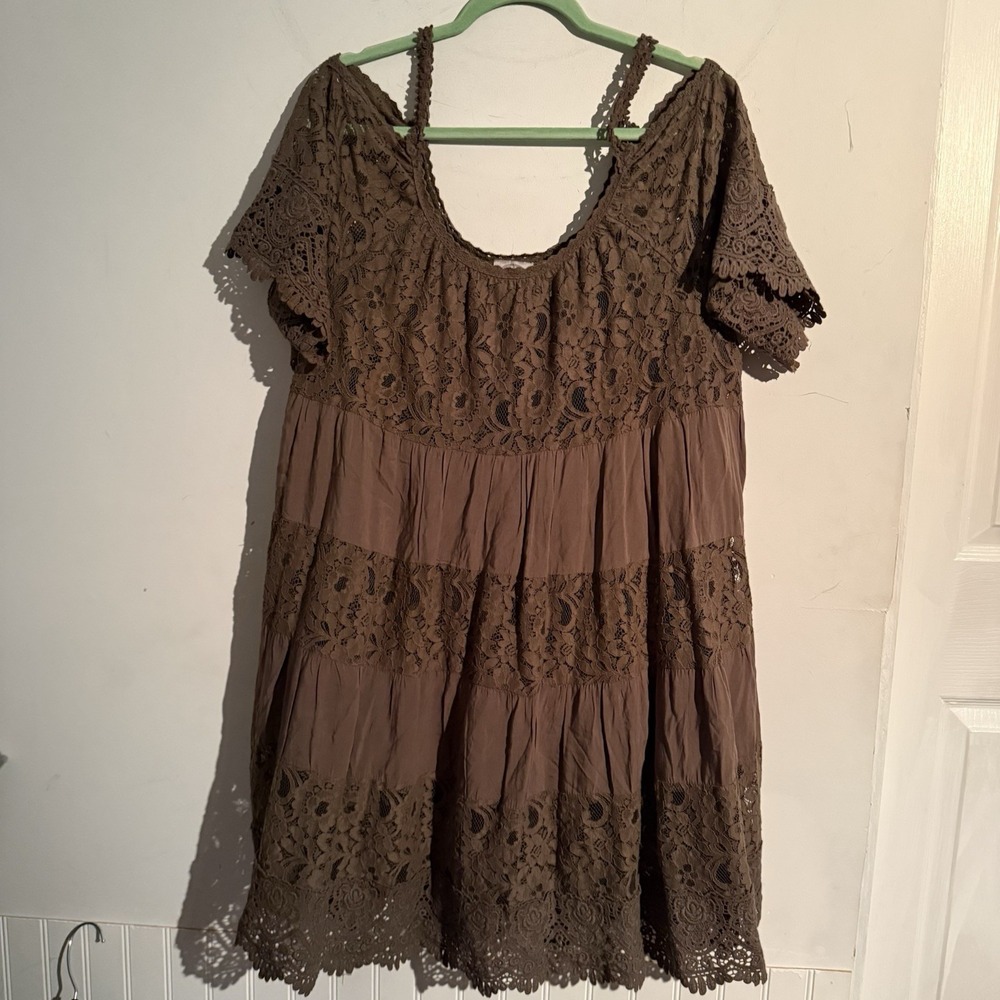 Muche Et Muchette M/L Babydoll Dress Lace Boho Romantic Earthy Crochet Tiered